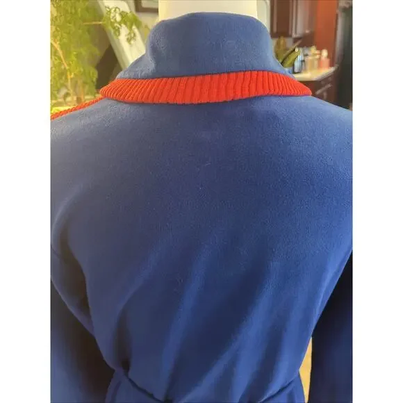 Vintage VASSARETTE Full Length Sz Sm Blue And Red Velour Robe Pockets With Belt - Picture 8 of 13